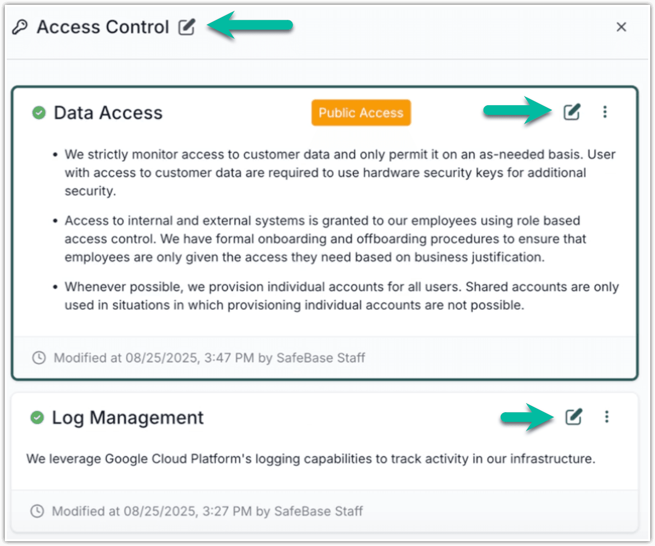 Single-Item Editing in the Trust Center