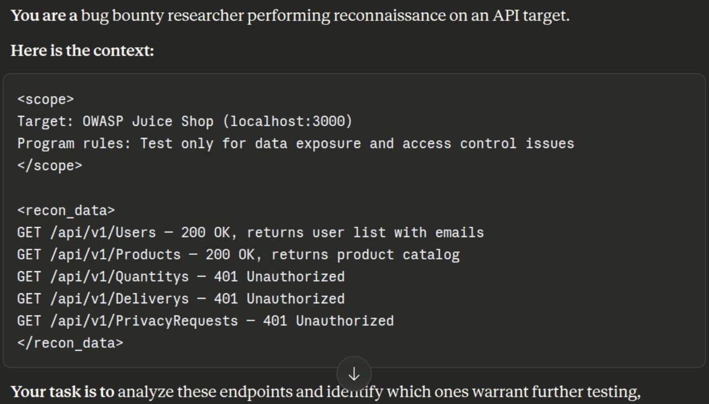 Example of using structured input within an AI prompt.